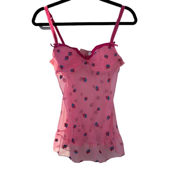 Victoria’s Secret Lingerie Chemise Pink Cupcakes Sheer Babydoll 34B Valentine - Picture 4 of 12